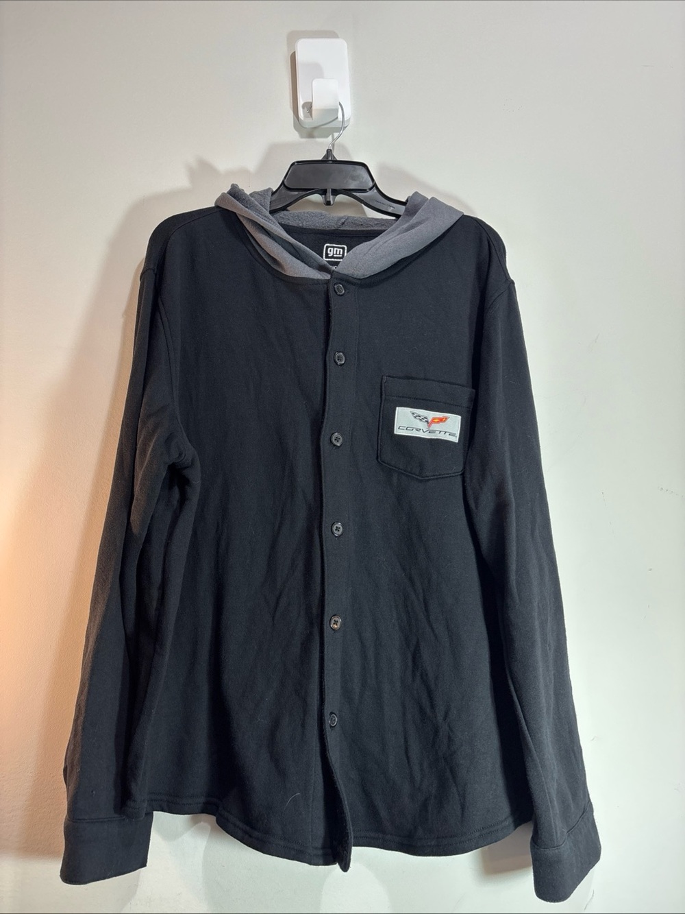 Corvette Mens Black Hooded Button-Up Hoodie. 1370